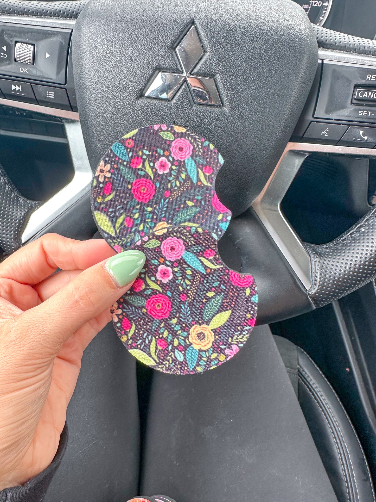 Neon Nights Floral Car Coaster Set
