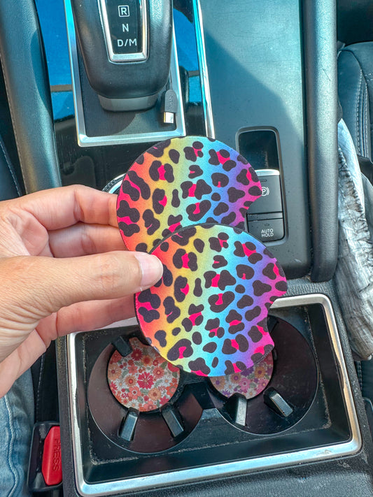 Neon Leopard Car Coasters