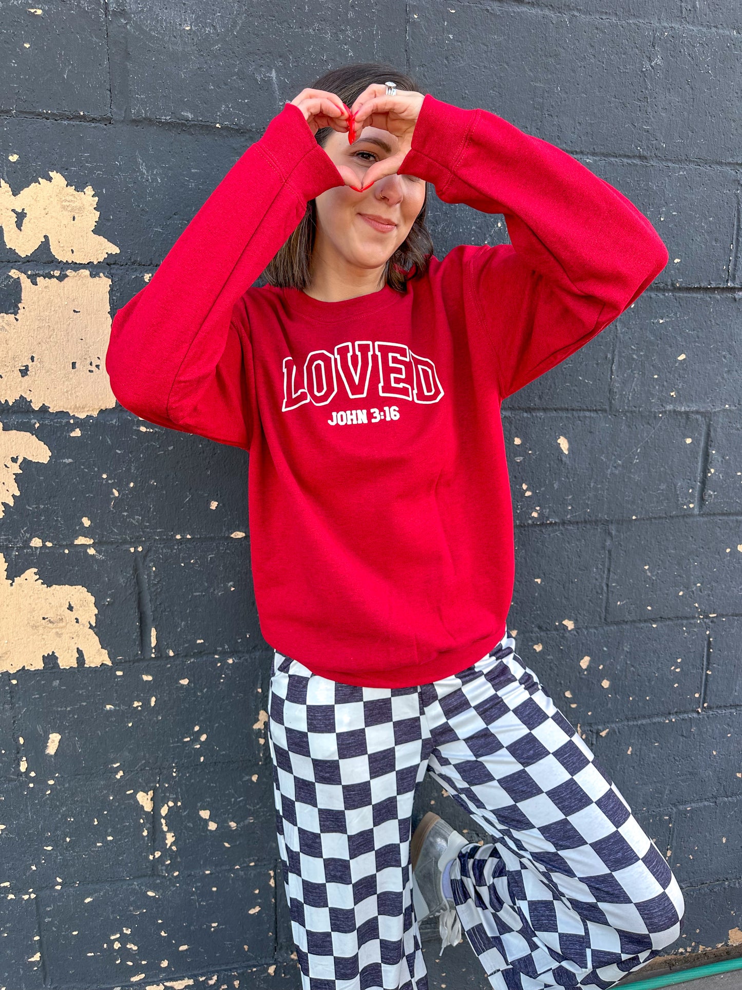 John 3:16 Loved Pullover: Cherry Red