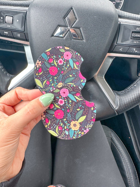Neon Nights Floral Car Coaster Set