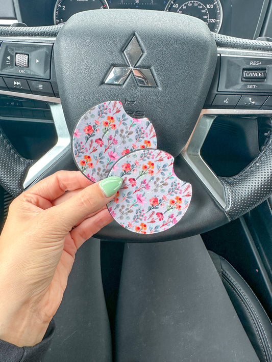 Watercolor Wildflowers Car Coaster Set