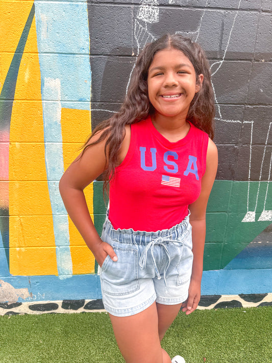 Red Ribbed Crop Tank Top