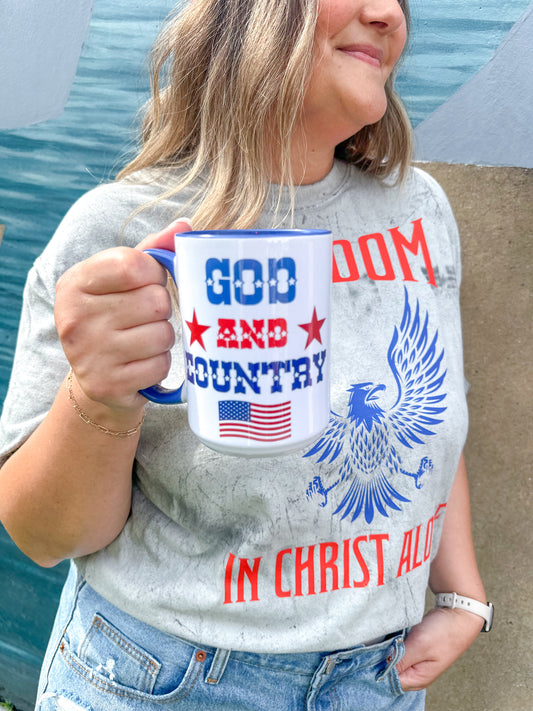 God & Country Blue Handle Mug