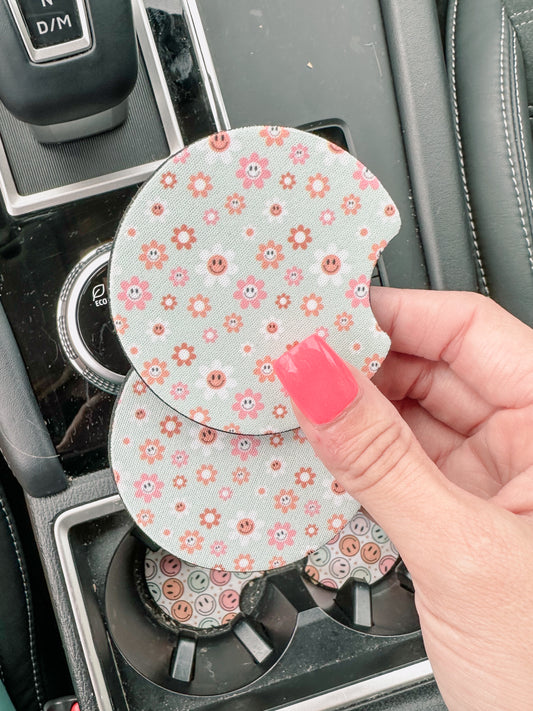 Mint Floral Car Coaster Set