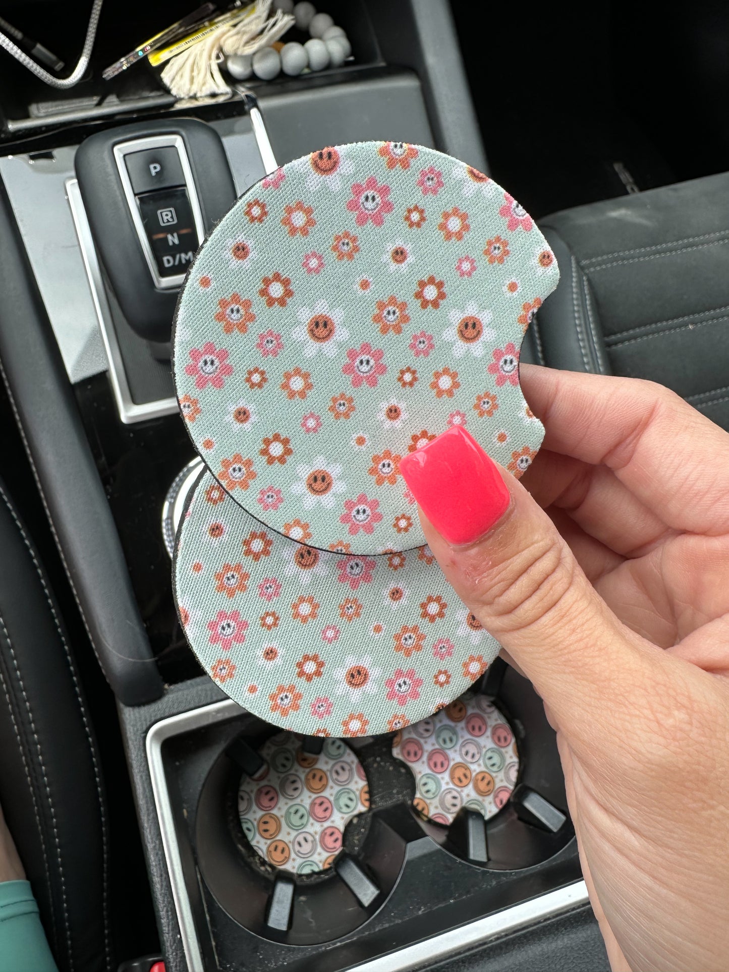 Mint Floral Car Coaster Set