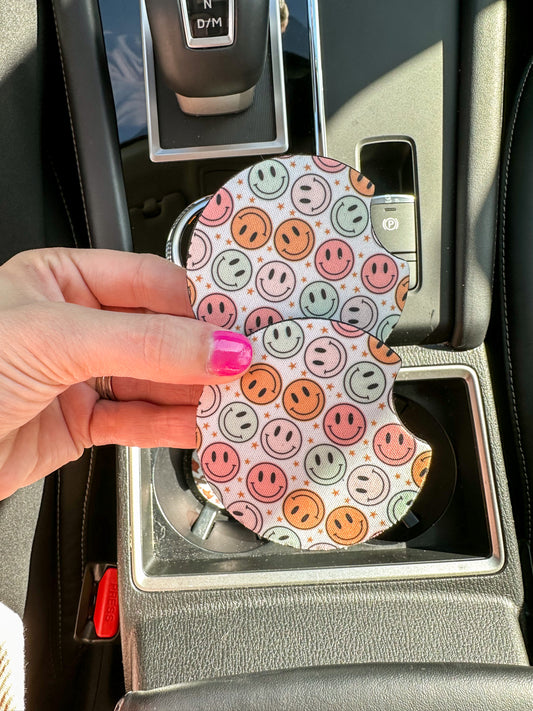 Multicolored Smiley Car Coaster Set